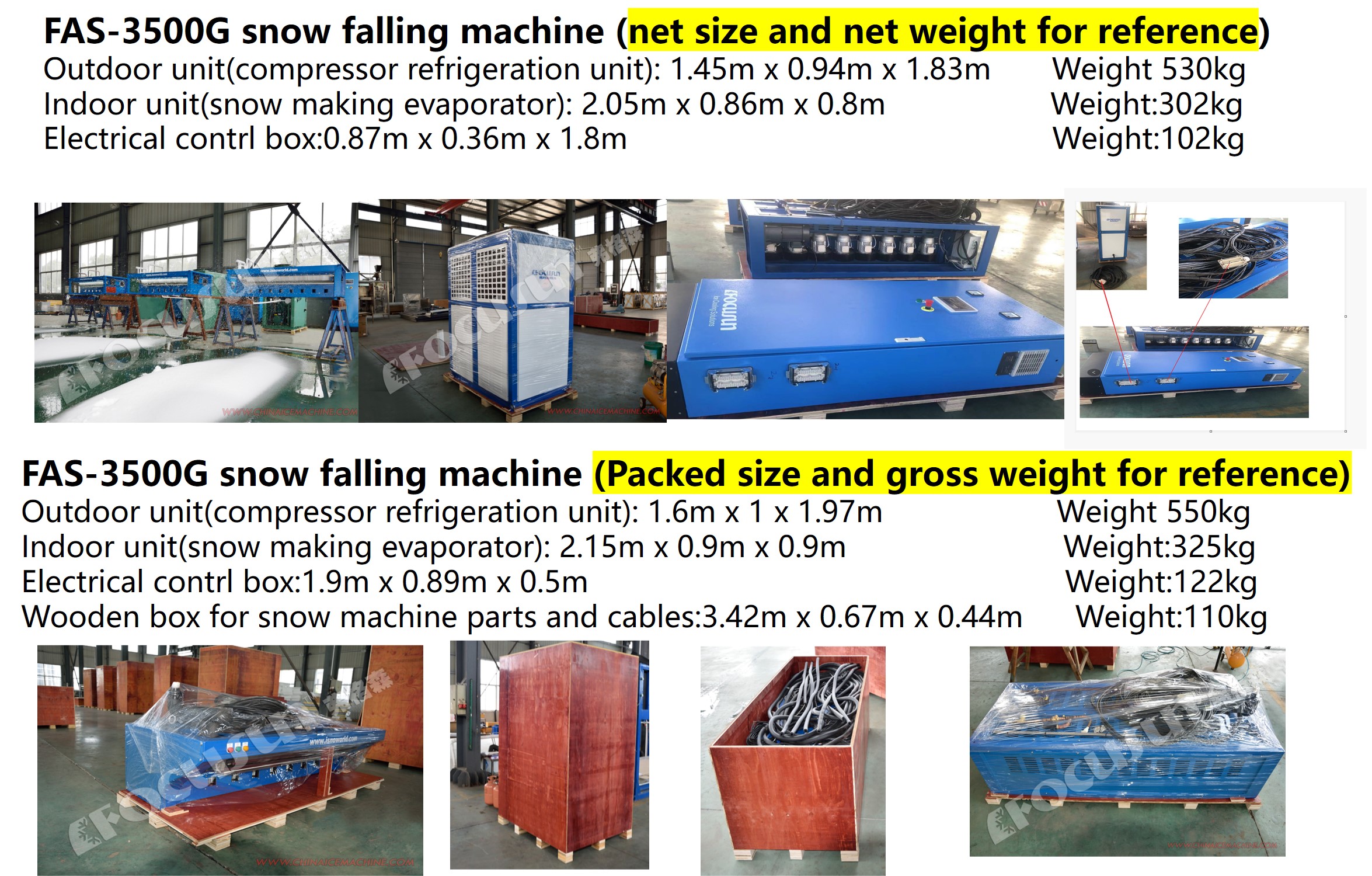 Energy Saving Cooling Air Cooling Focusun Snow Machine with Bitzer Compressor