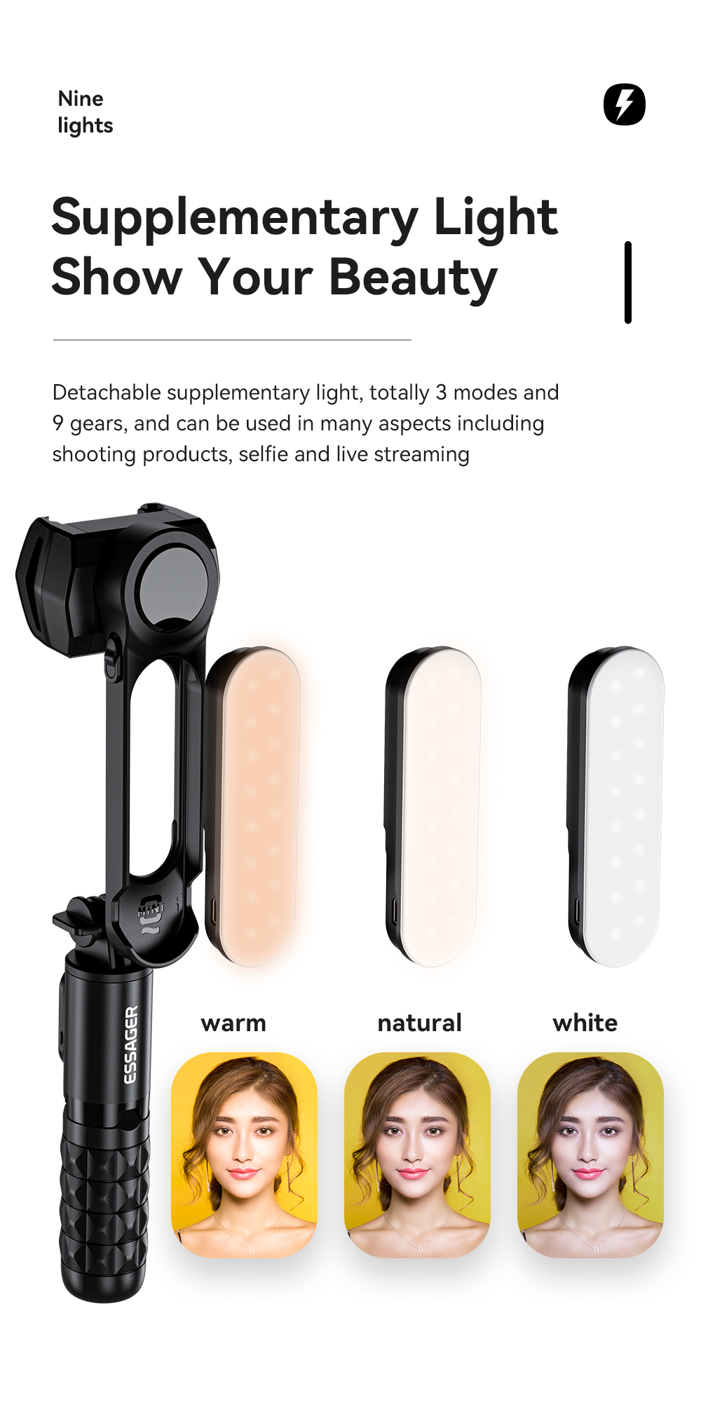 Essager 2022 Yunxiang Single-axis Gimbal Stabilizer Phone Holder With LED Fill Light Handheld Mobile Phone Stand