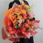 Korean Flower Wrapping Paper Plastic Packing Paper with Golden Line Frame Many