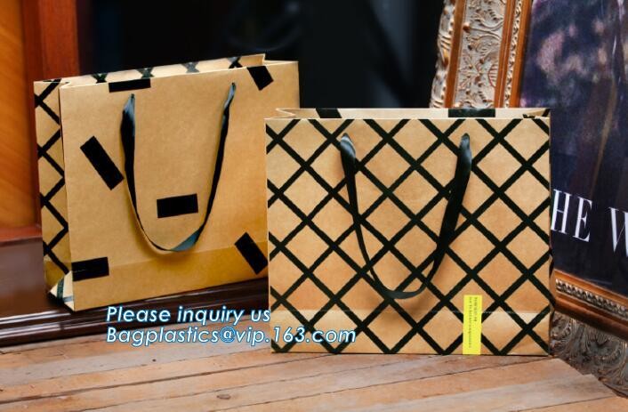 tea brown paper bag with logo print eco friendly With Ribbon Handles wine packaging offset bags,Decorative Paper Bags wi