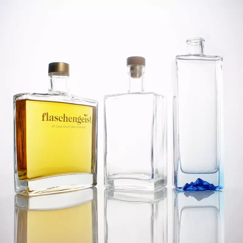 Glass Collar Round Design Custom Liquor Bottle for Vodka Gin Whiskey Tequila Spirit