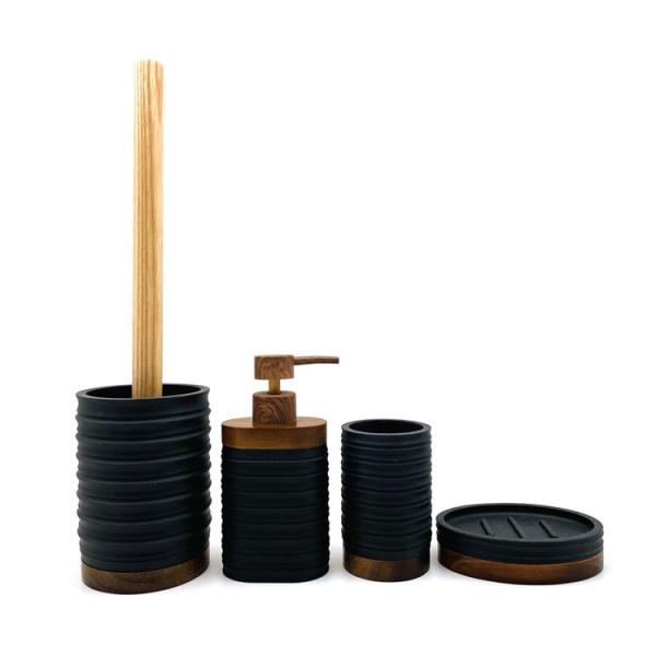 Buy cheap Black polyresin Bath Accessories Set Vertical Stripe Circles with wood base from wholesalers
