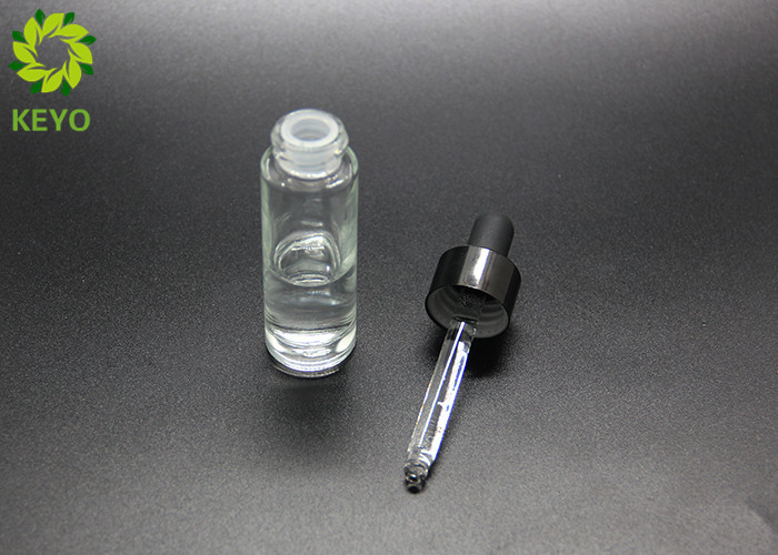 Round Shape 15ml Clear Glass Serum Bottles With Black Aluminium Dropper