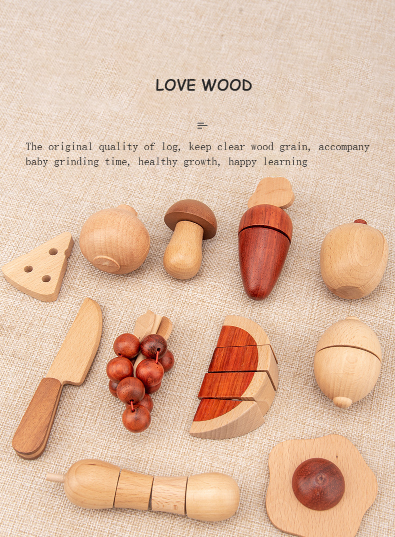 Natural 5.5cm Wooden Fruits And Vegetables Role Play Food Set