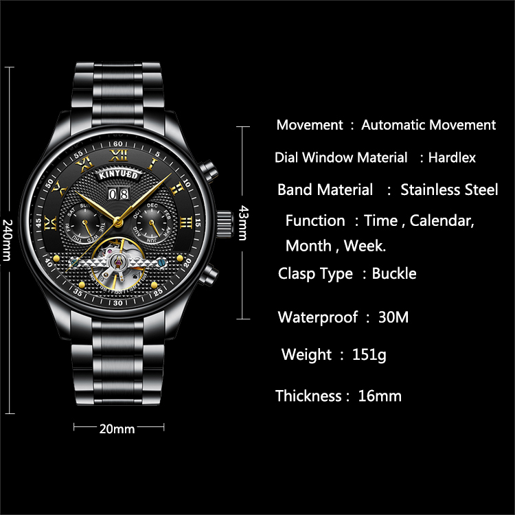 Tourbillon aumatic mechanical watch wind by hand no battery mechanical mens watch