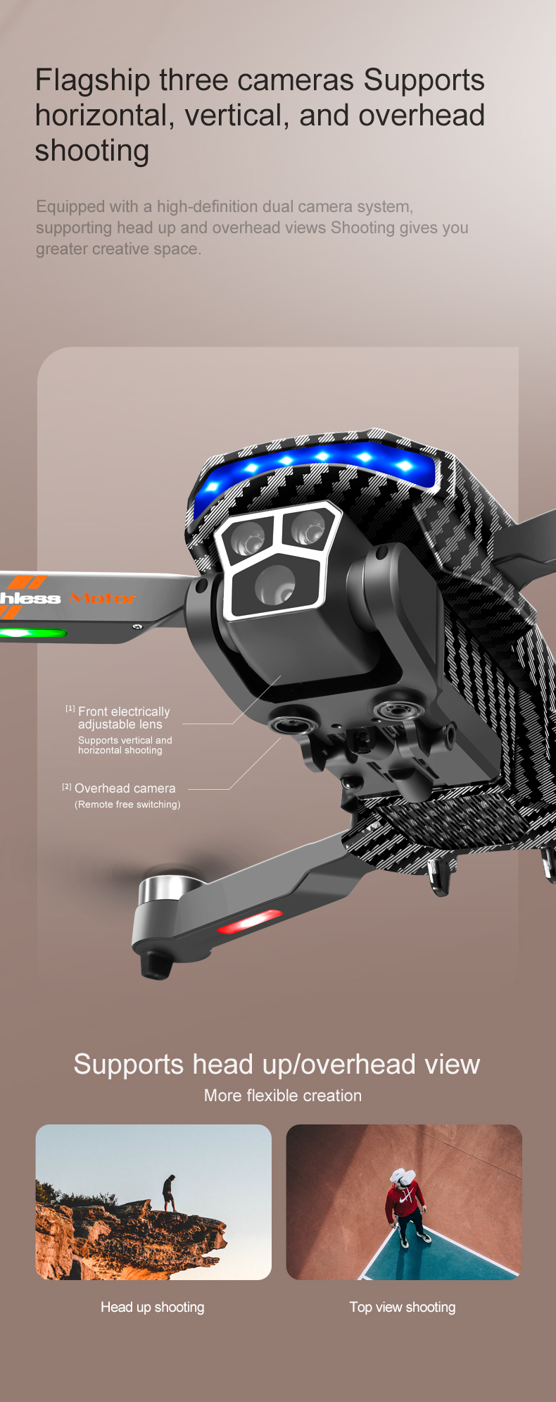 12mins Flight Time Hand Control Carbon Fiber Black Drone with Optical Flow Altitude Hold and 4k 360 Degree Rolling Stunt