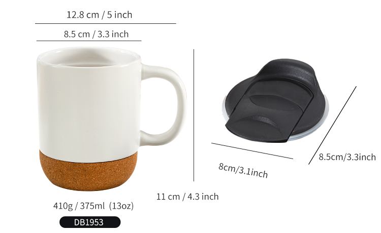Matte black white ceramics travel mugs cork bottom customizable porcelain ceramic coffee mugs with lid and handle