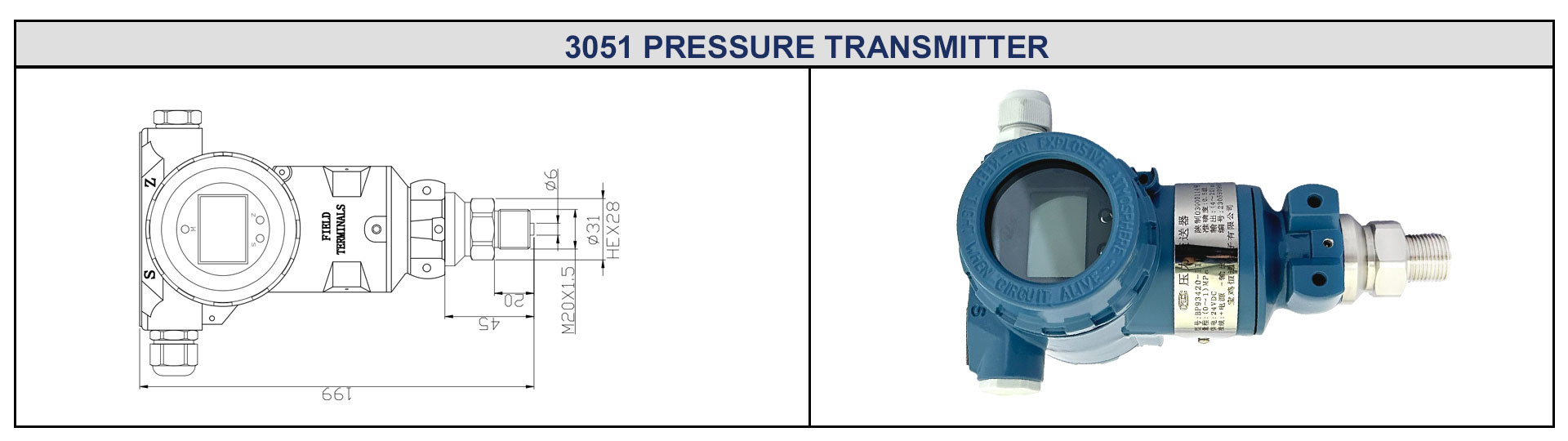 BP93420-IIIA Industrial Pressure Sensor With Digital Display Pressure Transmitter Sensor