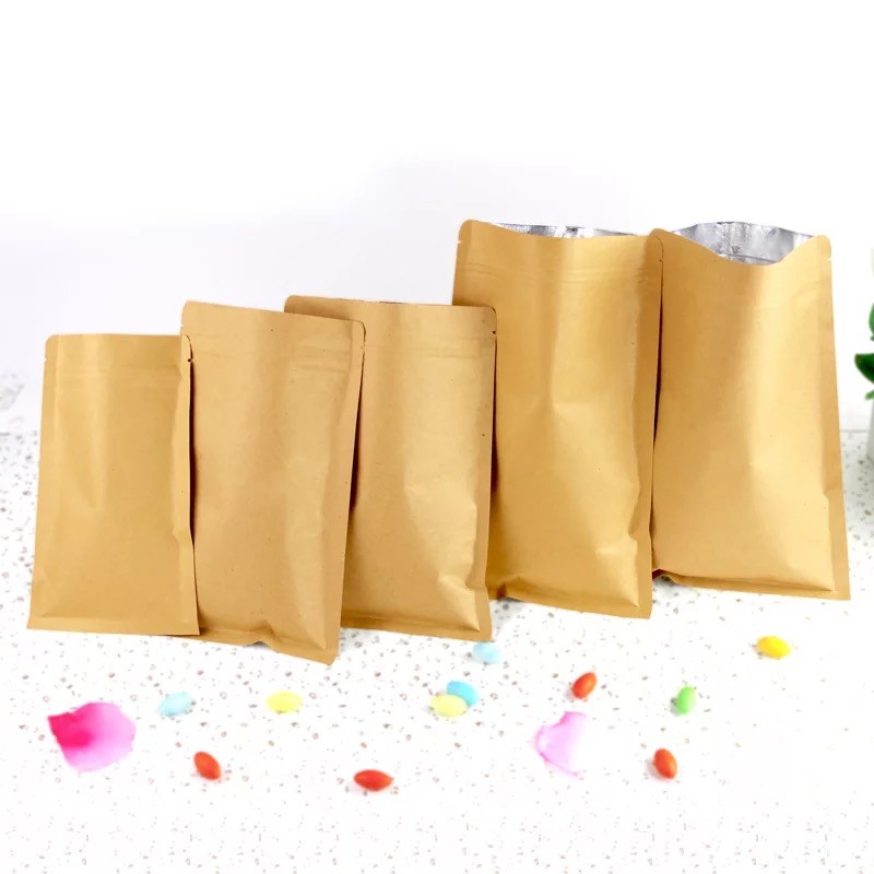 7*10 Eco-friendly Custom logo printing packaging three sides heat seal bag brown kraft paper bags for food