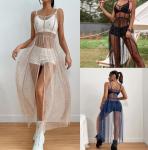 Sling Mesh Bikini Cover Up Sexy Slim Dress Sleeveless Solid Pattern