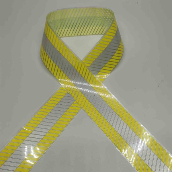 Twill Stripes Silver Yellow Reflective Heat Transfer Film Self Adhesive For