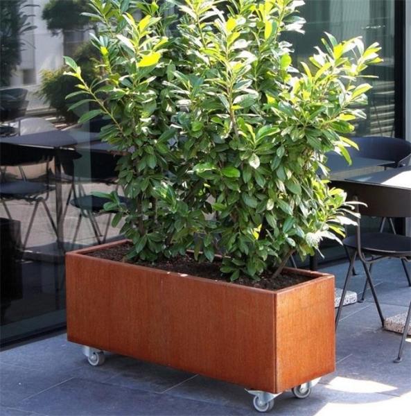 Quality Removable Corten Steel Rectangular Trough Planters Box On Casters for sale