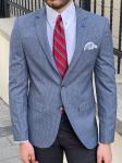 Slim Fit Business Casual Suit Jacket Plaid Blue Cotton Blazer