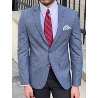 Buy cheap Slim Fit Business Casual Suit Jacket Plaid Blue Cotton Blazer product