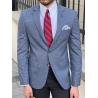 Buy cheap Slim Fit Business Casual Suit Jacket Plaid Blue Cotton Blazer from wholesalers