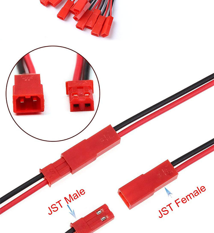22AWG Male Female 2 PIN JST SYP RCY Plug Connector to Bare End Pigtail Wire Lead Cable Harness for LED Strip Battery