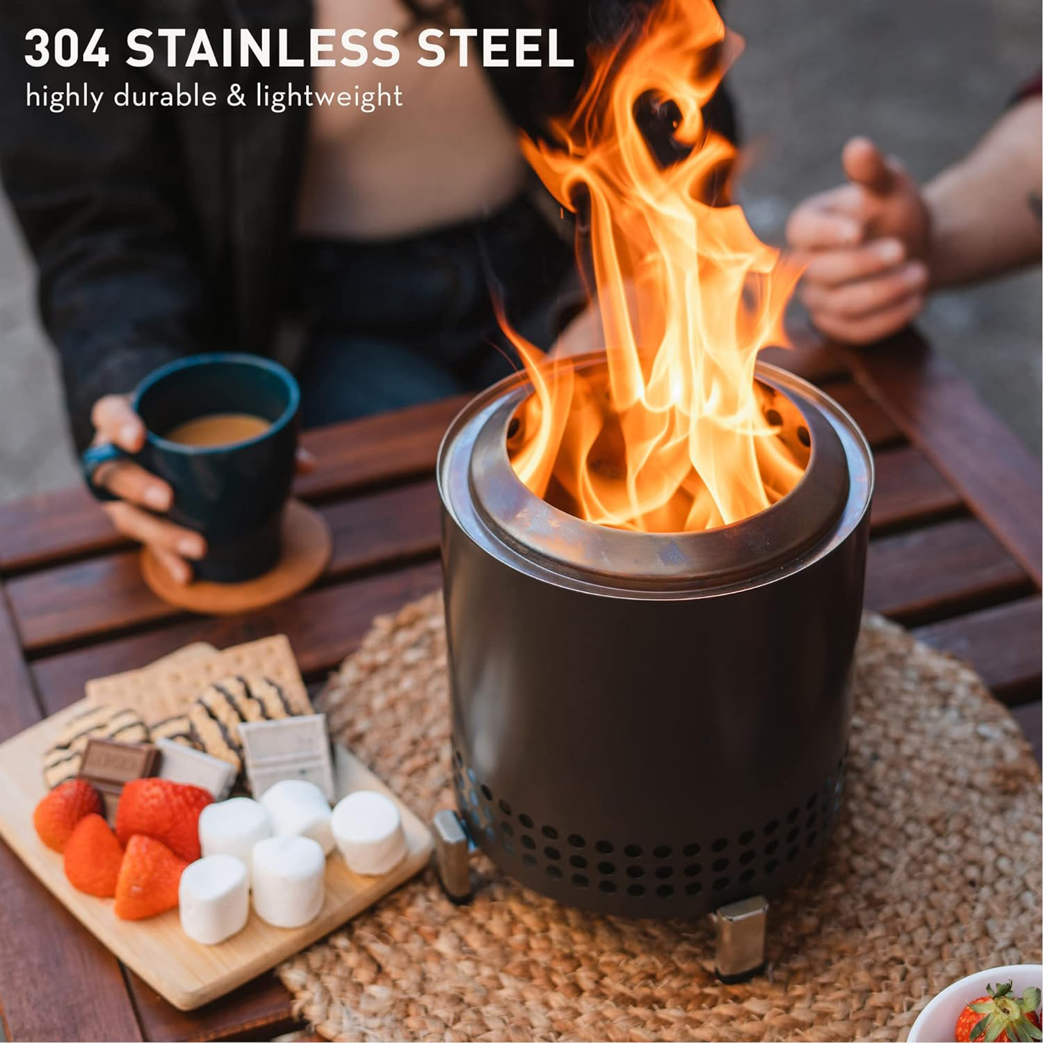 Outdoor Camping Stainless Steel Tabletop Fire Pit with Smokeless Wood Pellet Burning