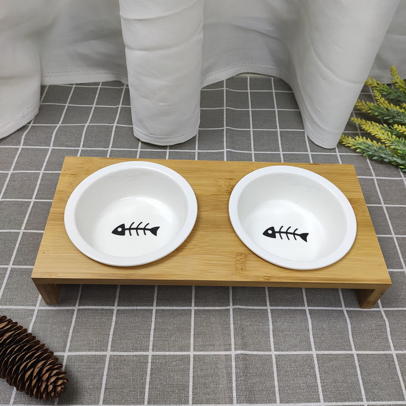 Protection Cervical Vertebra Double Bowl Ceramic Bamboo Wood
