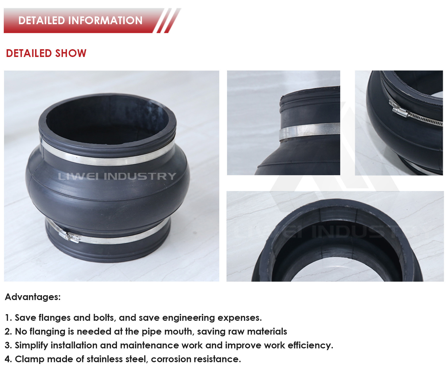 Clamp Type Rubber Joint For Corrosion-Resistant Pipe Lines Length Customizable