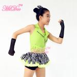 3 in 1 Sleeveless Green Belt Vest Zebra Skirt Leotard Dance Competition Costumes