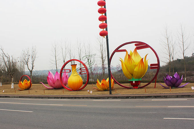 Traditional Festival Red Fabric Chinese Lanterns Outdoor Waterproof / Sunproof