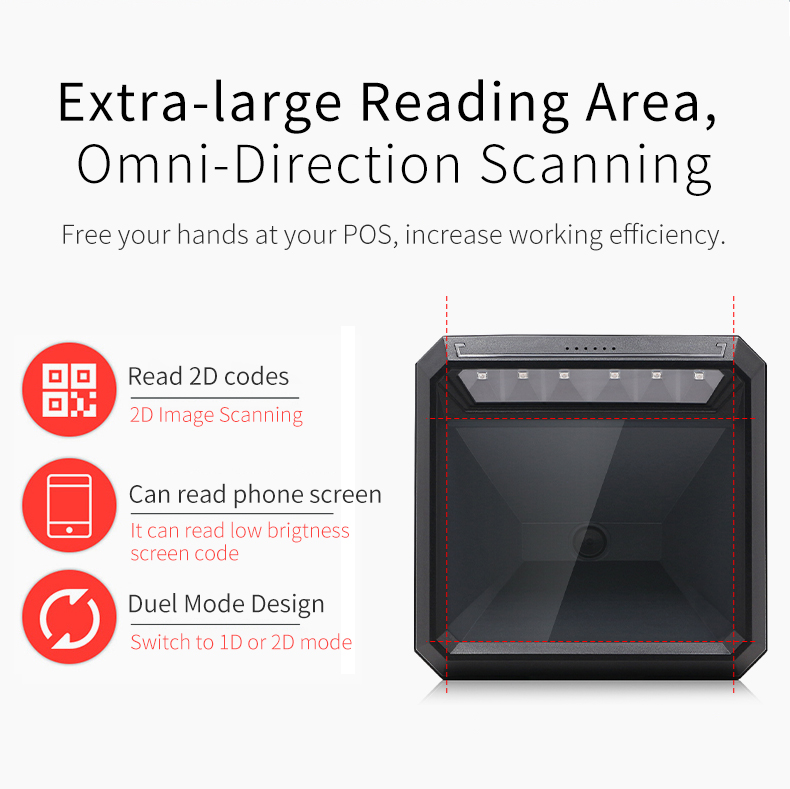 USB Interface Desktop Omnidirectional Barcode QR Code Scanner for Commercial Retail Shop
