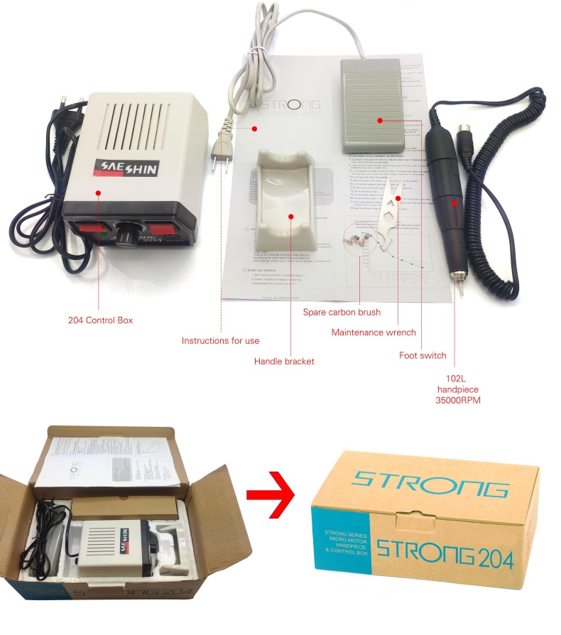 65W Dental Lab Micromotor High Power Speed 35000(R/Min) Strong 204 Dental Micromotor
