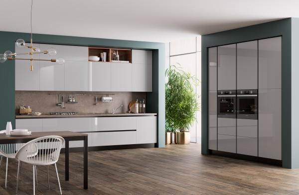 Buy cheap Tailored Green And White Kitchen Cabinets L Shaped Lacquer Kitchen Set from wholesalers