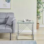 Customized Nordic Style Furniture Sliver Steel Clear Tempered Glass Top Small