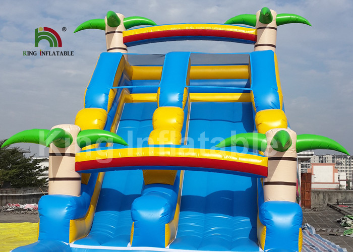 8*4m Rainbow Palm Tree Kids Water Slide With Cartoon Printing For Rent / Inflatable Wet Slide