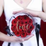 Preserved Rose Flower Eternal Rose in Transparent Round Acrylic Box for Love