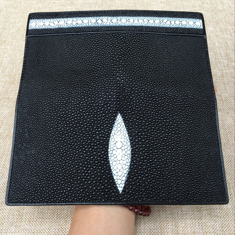 Unisex Style Authentic Stingray Skin Women Men Slim Bifold Wallet Card Bag Genuine Leather Female Male Thin Clutch Purse
