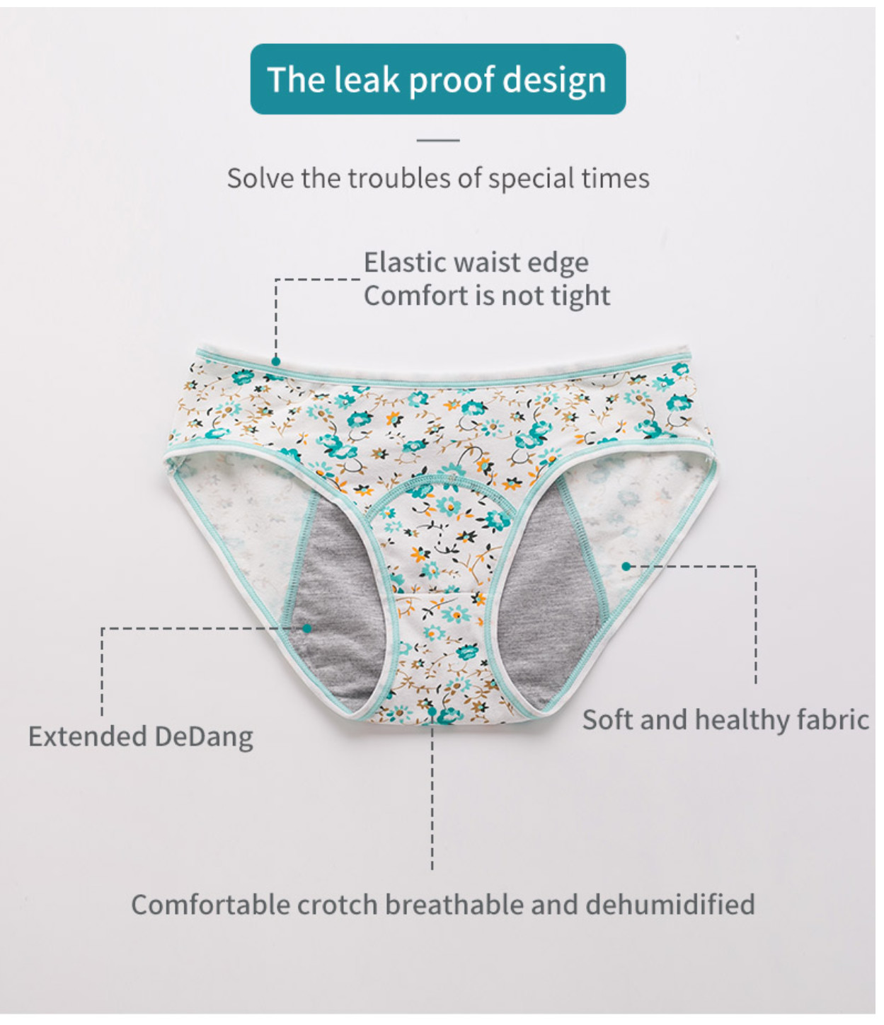 3 Layer Girl Cotton Period Underwear Female Printed Menstrual Period Panties Breathable Physiological Panties