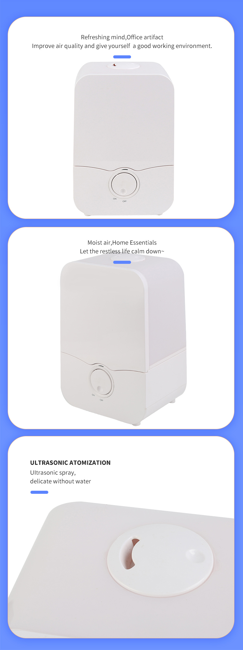 Ultrasonic Spray Water Mist Humidifier Solid Structure Improve Air Quality