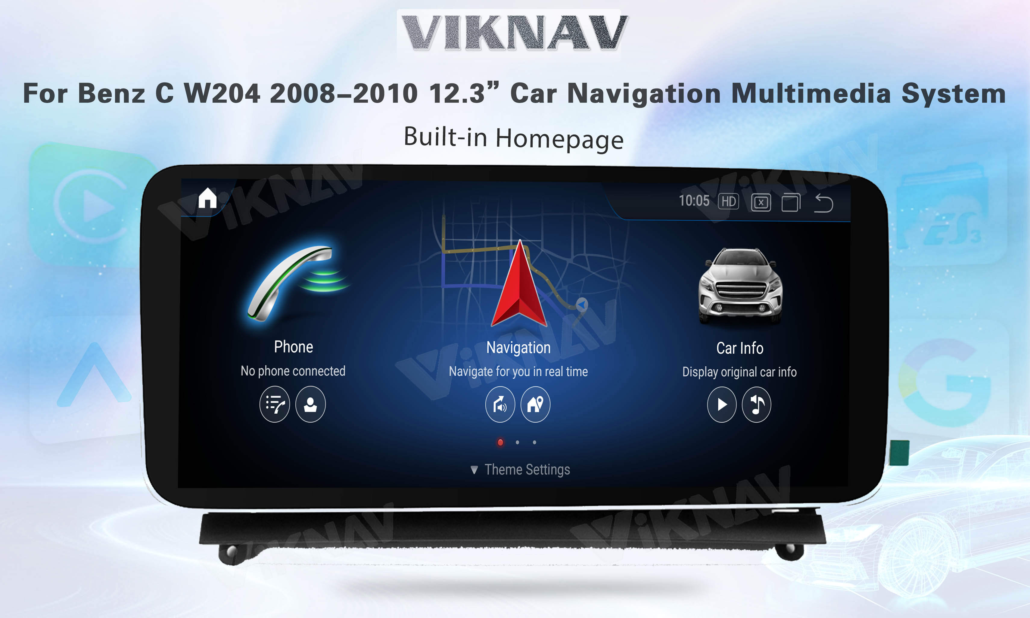 Viknav 12.3 Inch Android Car With Screen Multimedia Player For Mercedes Benz C Class W204 2008-2010 GPS 2Din NTG4.0