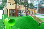 Buy cheap Kindergarten wooden tree house outdoor playground equipment with climbing net from wholesalers