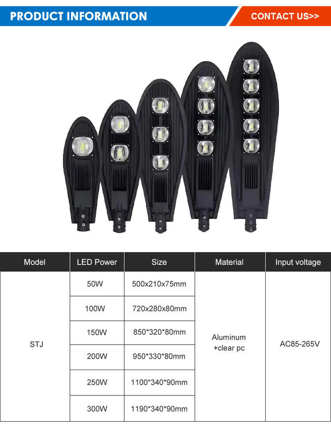 50w/100w/150w/200w/250w High Power Street Light Ip66 AC 85-265V