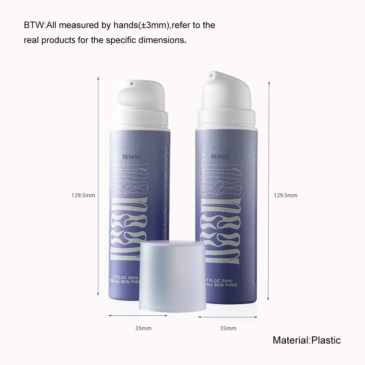 Refillable Pump 50ml Airless Bottle Cosmetic Packaging Plastic