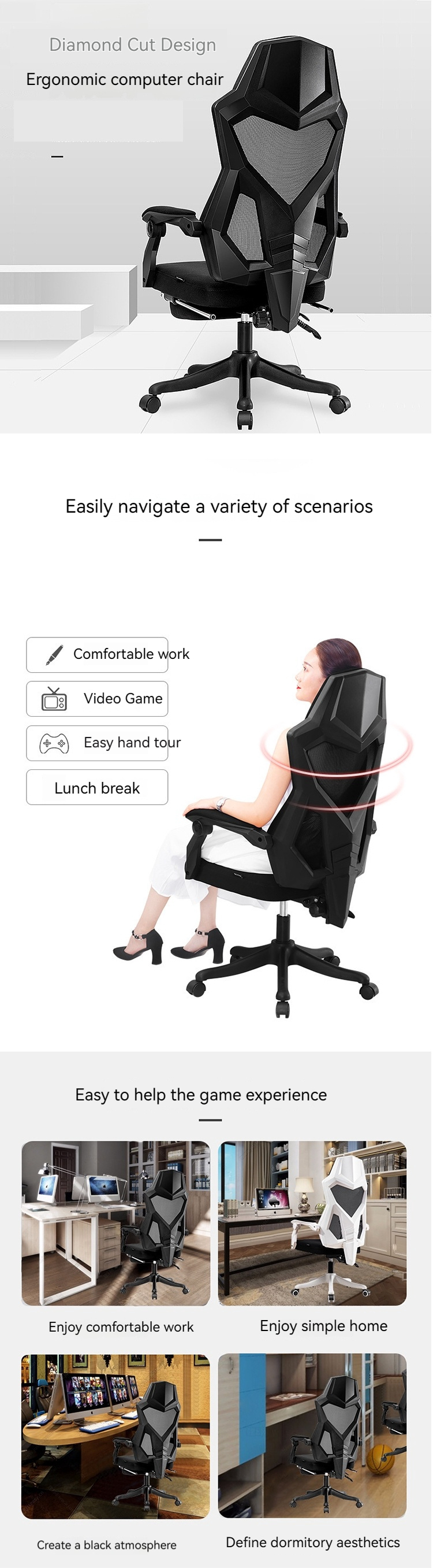 Direct PU 3 Years After-sales Cycle Mesh Swivel Computer Chair with High Backrest