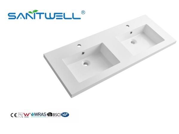 Buy cheap SWME-1200 Wholesale Sanitary Ware Double Hand Stone Resin Basins Glossy White Cabinet Basins For Bathroom Sinks from wholesalers