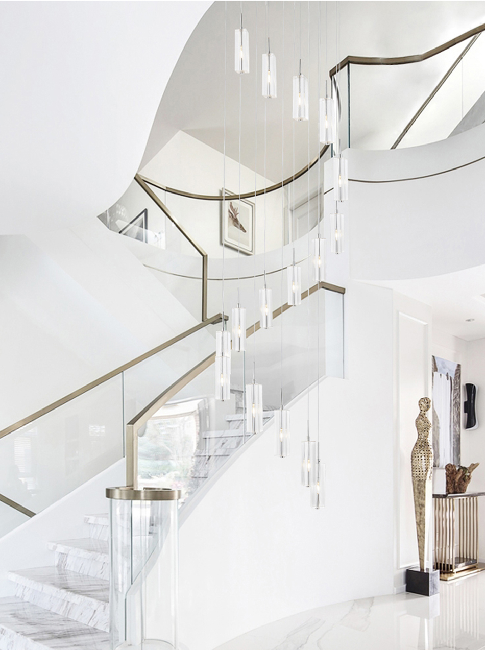 LED Pendant Light Staircase Crystal Chandelier Hanging Lamp Spirl hanging minimalist light(WH-NC-59)