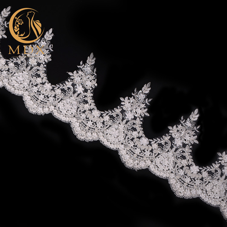 Classic Embroidered 3D Flower Lace Trim 53 Inch Width With Beads