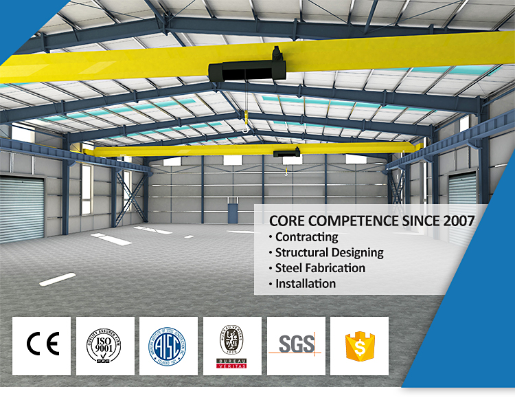 Q235B/Q345B Low Carbon Steel 100*100*9m Prefab Steel Warehouse for Hangar Workshop