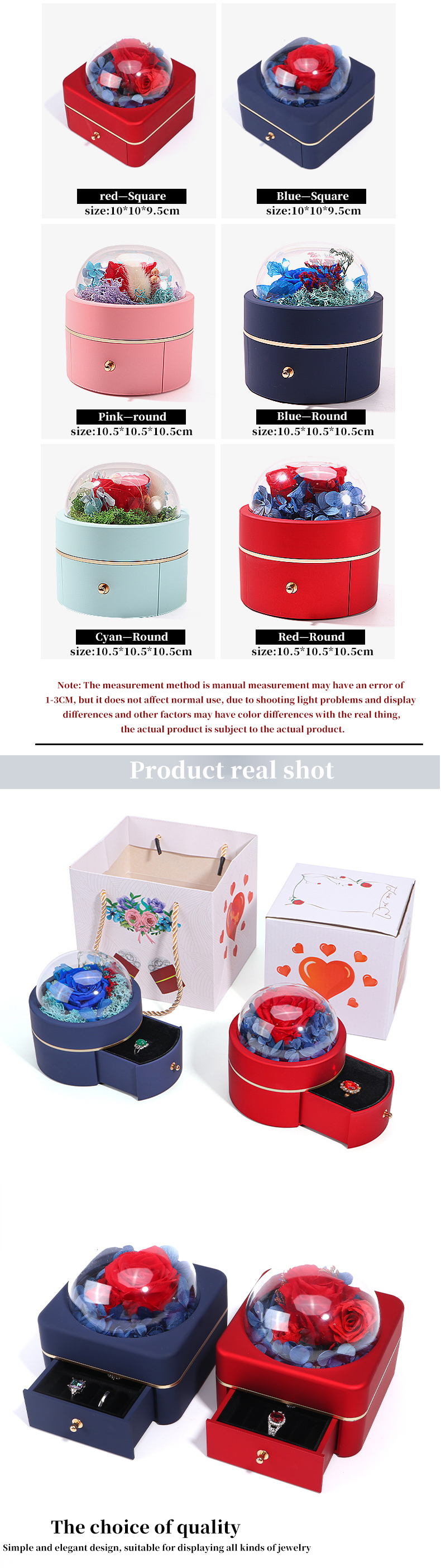 Custom Size Luxury Round Flower Jewelry Box Packaging Ring Drawer Box