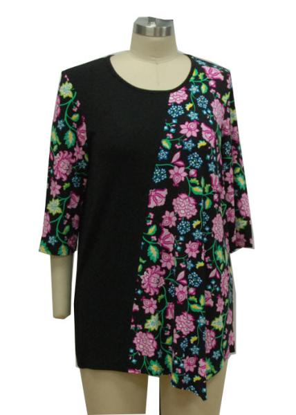 Buy cheap Soft Women'S Three Quarter Length Sleeve Shirts , Vintage Ladies Floral T Shirt from wholesalers
