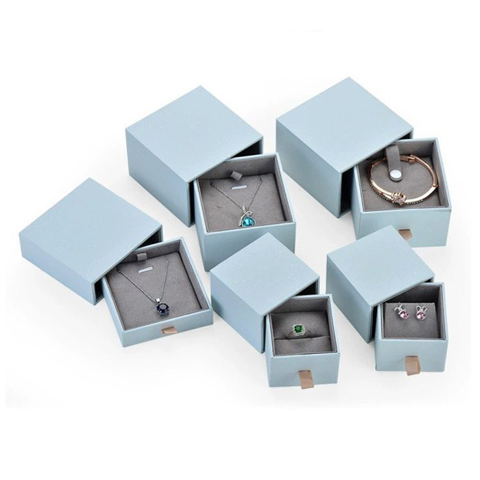Small Cardboard Slide Out Jewelry Boxes With Pink And Golden Foil Logo