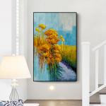 Hand Painted Oil Canvas Painting Golden Flowers Modern Colorful Decoration Wall