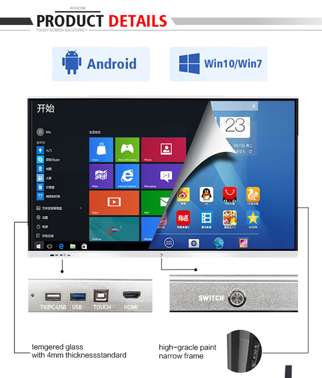 ROHS Smart Interactive Screen 100 Inch Smart Whiteboard For Business