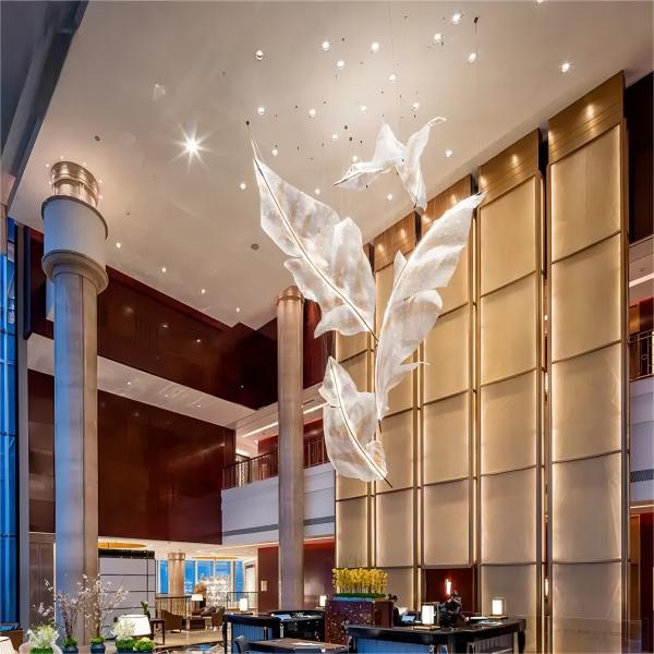 Customized Made Hotel Lobby Decorative Glass Pendant Light Modern Led Ceiling Chandelier Lighting Gold Leaf Accessories