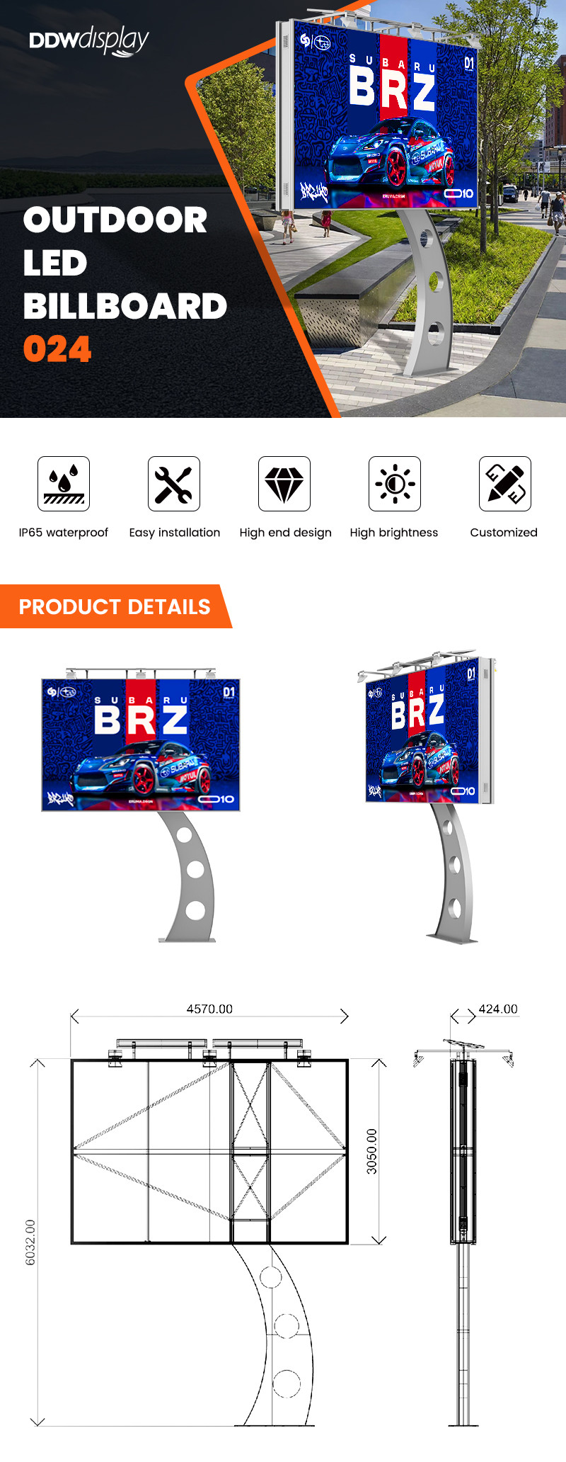 Customized high end design IP65 p6 8000nits steel led billboards for sale outdoor led billboard